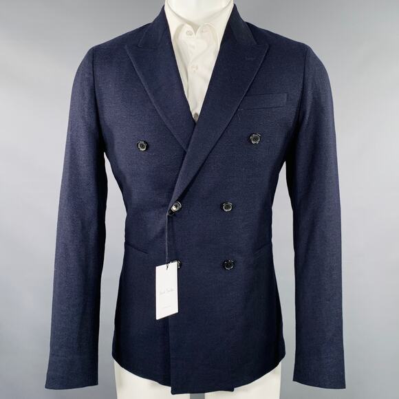 PAUL SMITH Size 40 Navy Wool Linen Peak Lapel Sport Coat - Picture 1 of 10